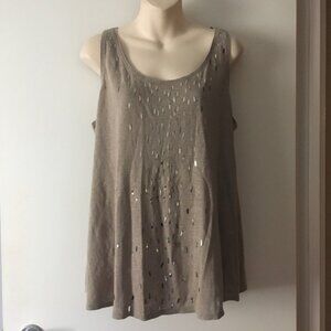 Eileen Fisher Taupe Linen Paillette Embellished Tank M